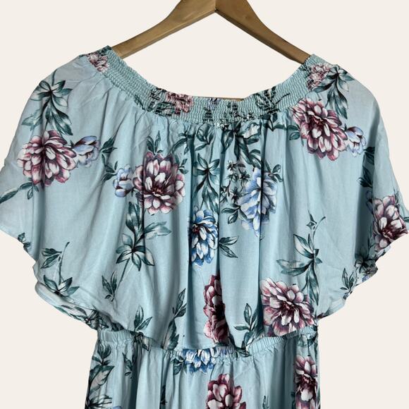 Show Me Your MuMu Casita Blue Wildflower Breeze Floral Off Shoulder Mini Dress M - Picture 5 of 9